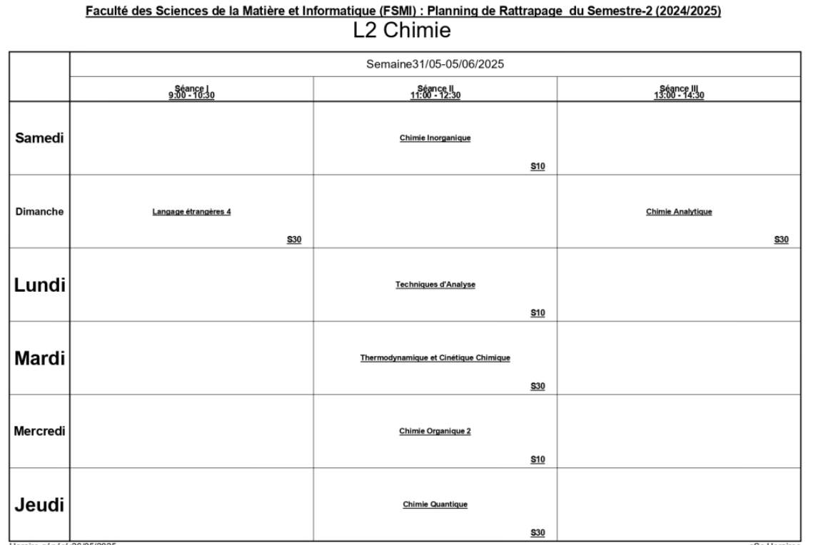 Make-up exams schedule Department of Chemistry