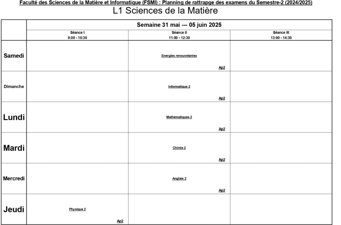 Make-up exams schedule Department of Mathematics